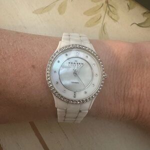 Skagen White Ceramic Watch with Swarovski Crystal Accents